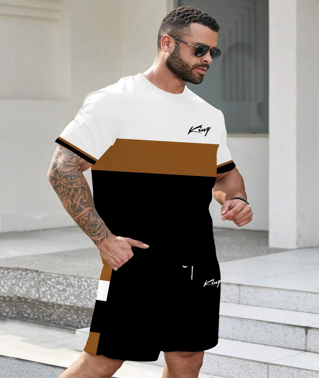 

Summer 2025 New Men's Simple Style 3D Printed Suit, Creative Casual Shirt, Retro Round-neck Streetwear