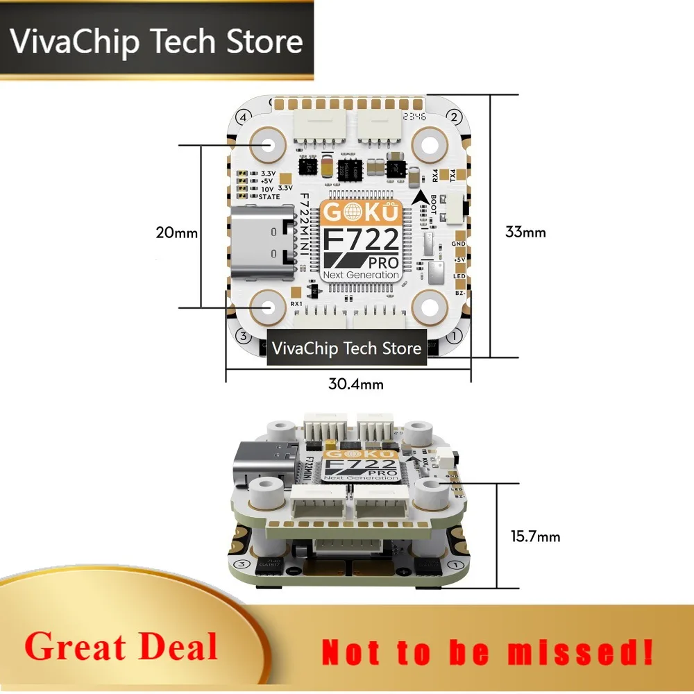 VivaCTFlywoo GOKU F722 Pro Mini V2 20x20 Stack (45A, 32Bit AM32) - Plug&Play With O4/O4 Pro