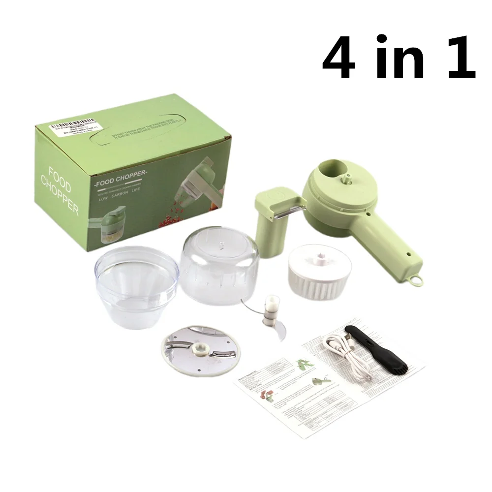 

4in1 Wireless Electric Vegetable Chopper Slicer Cutter Kitchen Mini USB Garlic Masher Food Processor Machine Crusher Home 전동슬라이서