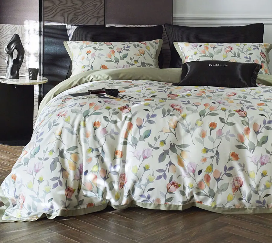 Romantic french rustic flower green bedding set,full queen king flroal leopard home textile bed sheet pillow case quilt cover