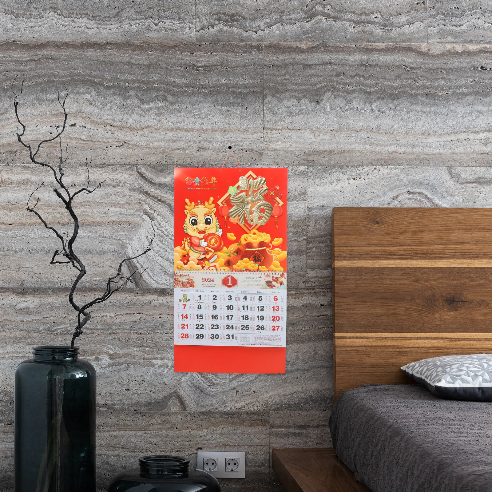 

2024 Dragon Year Hanging Wall Calendar Paper Material Decorative Calendar Traditional Chinese New Year Home Office Planner