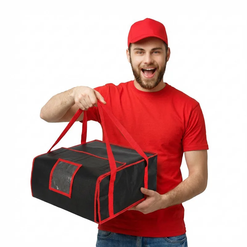 Non-woven Aluminum Foil Insulated Pizza Delivery Bag Large Capacity Portable Outdoor Pizza Bag