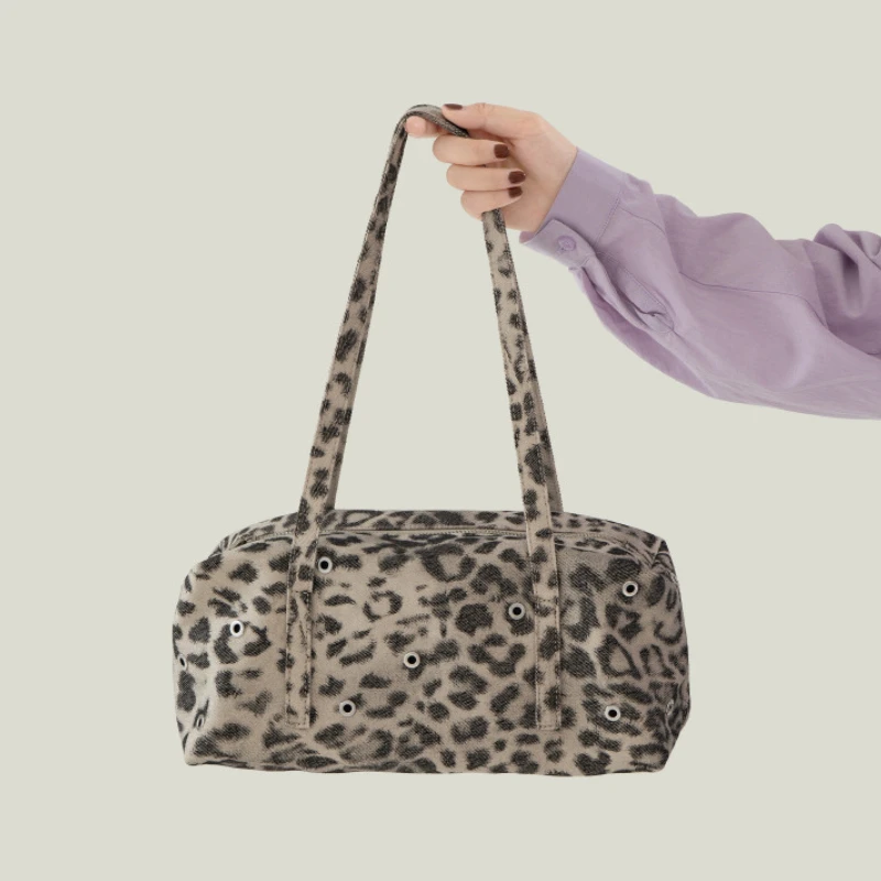 

Korean Style Top Handle Bags Women Fashion Leopard Print Simple and Versatile Pillow Bag Nylon Casual Texture Shoulder Bags