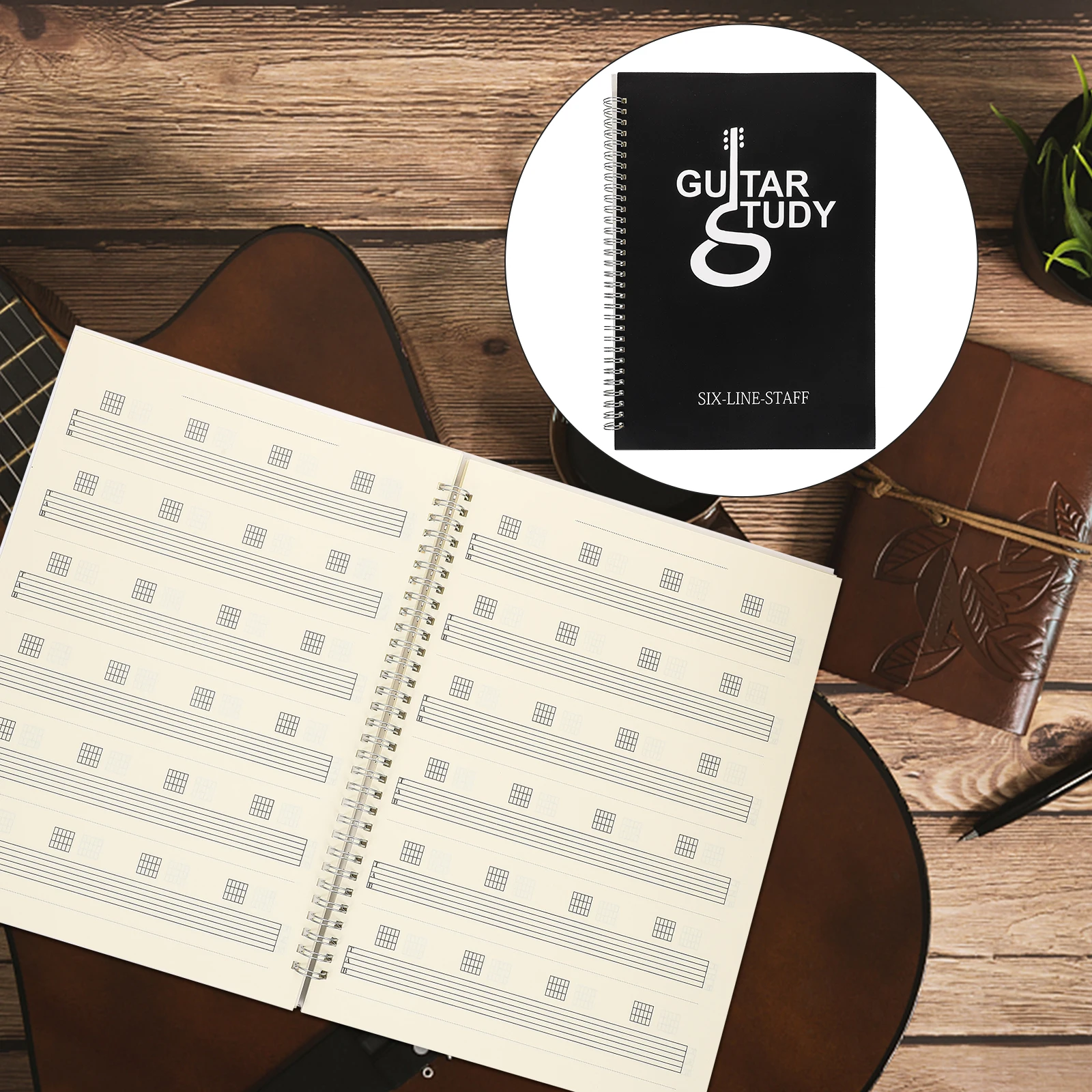 

Six- Notebook A4 Portable Guitar Sheet Book Double Offset Paper Wear-resistant Waterproof Cover Tear- Chord