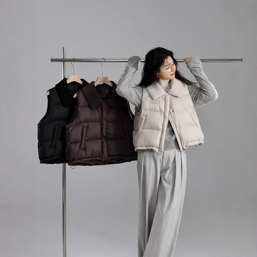ダウンコート ソリッド レディース ジッパー ダウンジャケット アウター ターンダウンカラー カバードボタン スプライス ノースリーブ カーディガン ルーズ カジュアル