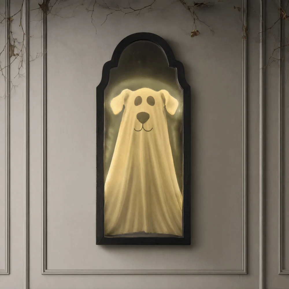 Creepy Light Up Ghost Wall Mirror Glowing Ghost Shaped LED Mirror Decor Wall Hanging Ambient Lamp Halloween Wall Decor Bedroom