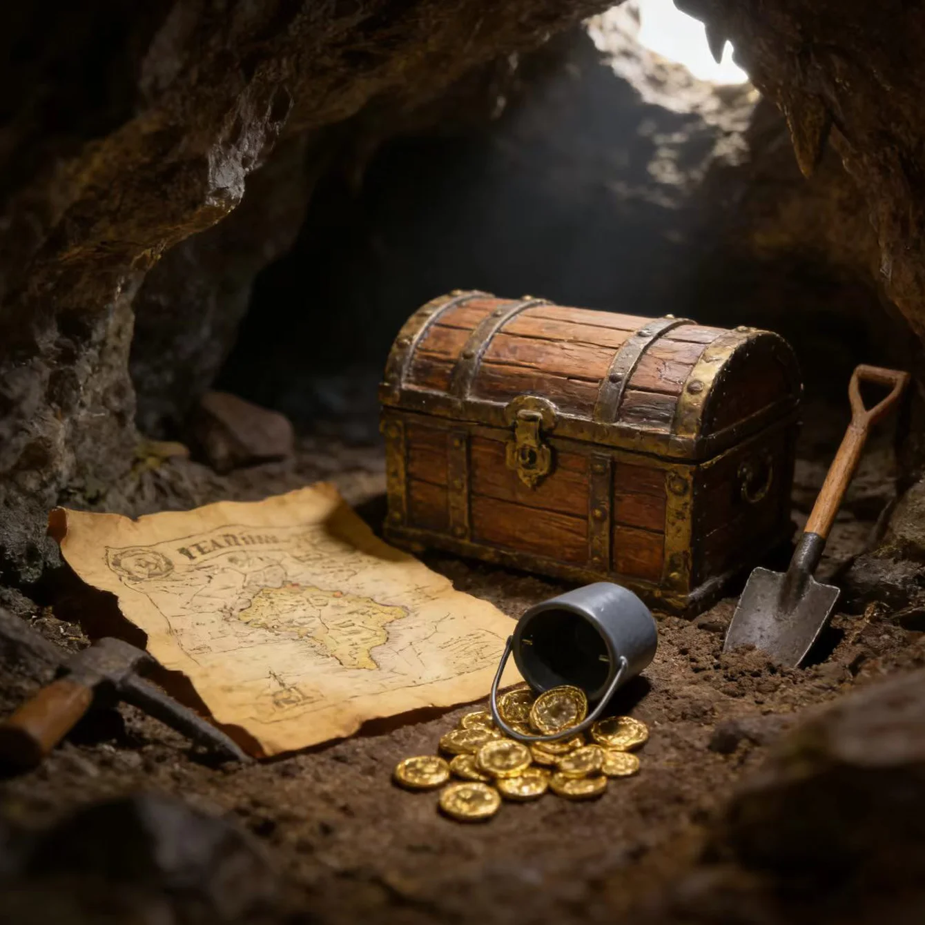 31-teiliges Miniatur-Set mit 1 Fass plus 30 Goldmünzen, Miniatur-Piratenschiff-Schatzsuche-Dekoration, Requisiten für Schießszenen – Detail 1