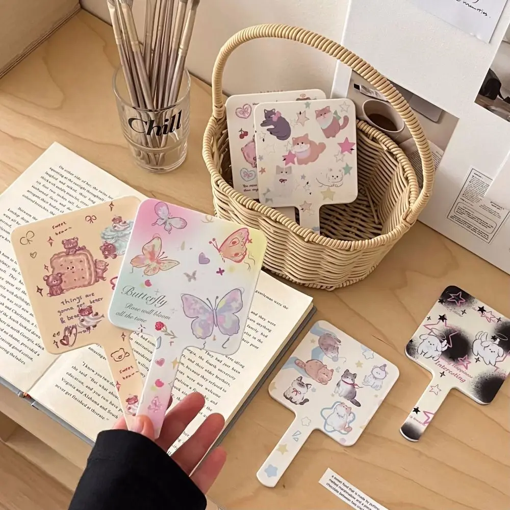 Cute Handheld Vanity Mirror Ins Style Cartoon Pattern Printing Square Handheld Mirror High Appearance Level High Definition