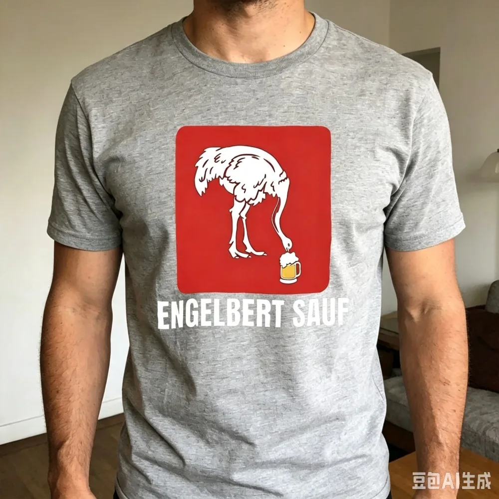Engelbert Sauf Ostrich Drinking Beer German Beer Graphic Shirt Men Cotton Short Sleeve German Beer Lover Casual Daily Outfit Top