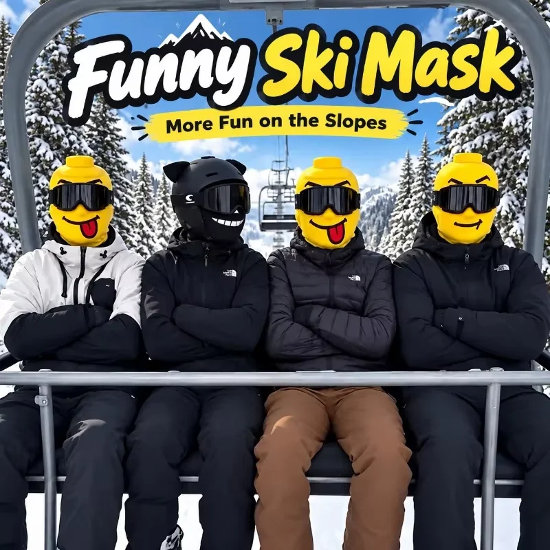 Funny Print Ski Mask Windproof Breathable Funny Block Person Yellow Man Face Mask for Cycling Snowboard Outdoor Sports Winter