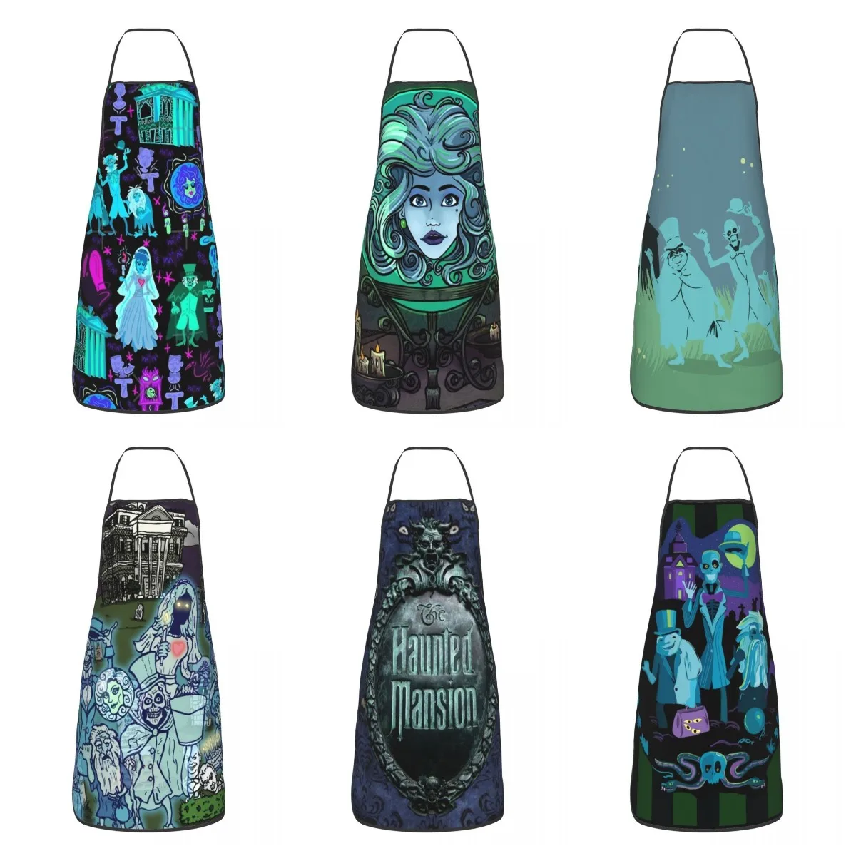 Unisex Ghost Haunted Mansion Bib Apron Adult Women Men Chef Tablier Cuisine for Kitchen Cooking Halloween Painting