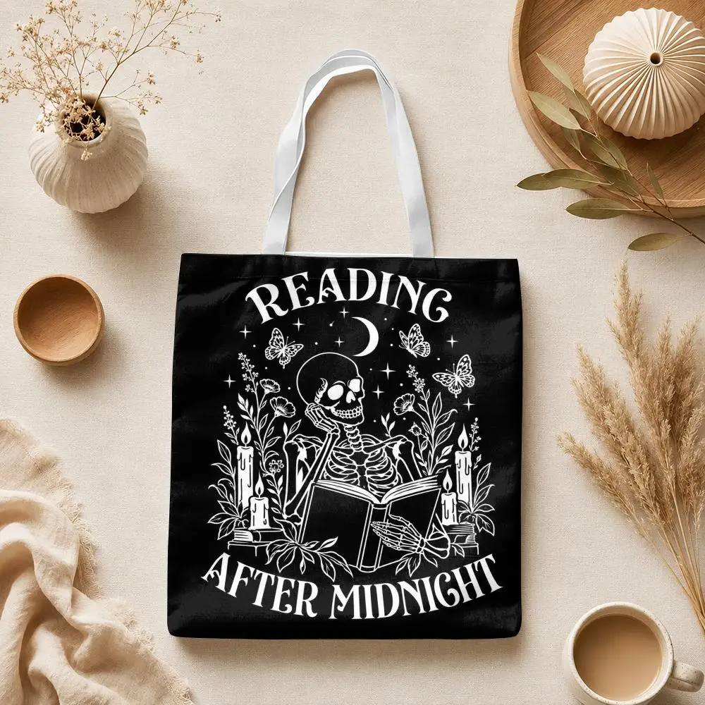 Skeleton Reader Storage Bags Canvas Tote Bag Large Capacity Shoulder Bag Eco-Friendly Reusable Casual Handbag