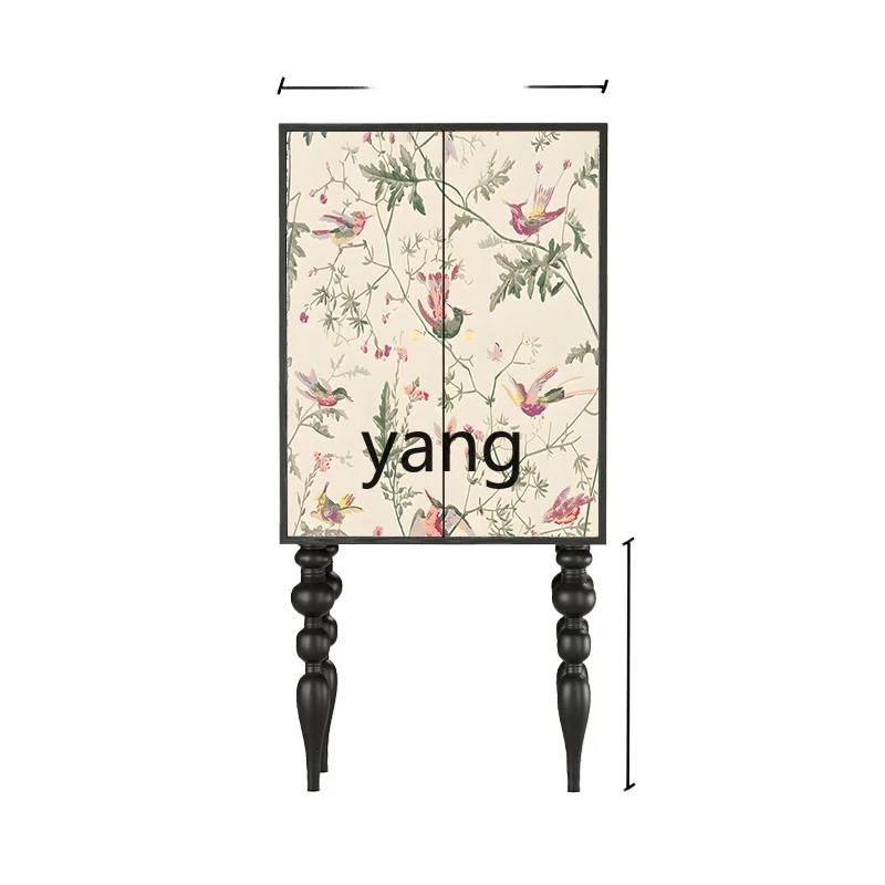 Yjq Cream Style Flower and Bird Living Room High Leg Solid Wood Bedroom Tailstock Storage Wall Storage Clothes Closet