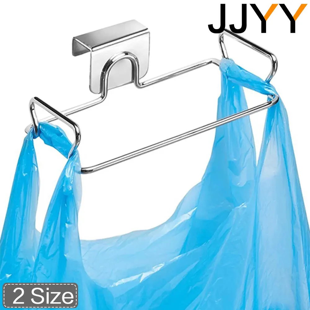 JJYY Kitchen Trash Rack Cabinet Door Garbage Bags Holder Stainless Steel Closet Garbage Storage Holder