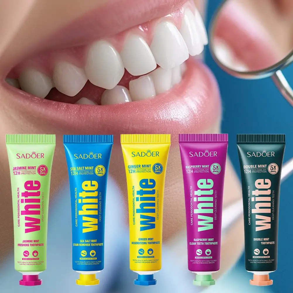 SADOER Teeth Care Toothpaste Freshens Mint Jasmine Ginger Flavors Protect Strengthens Teeth Deep Teeth Cleaning Stain Removers