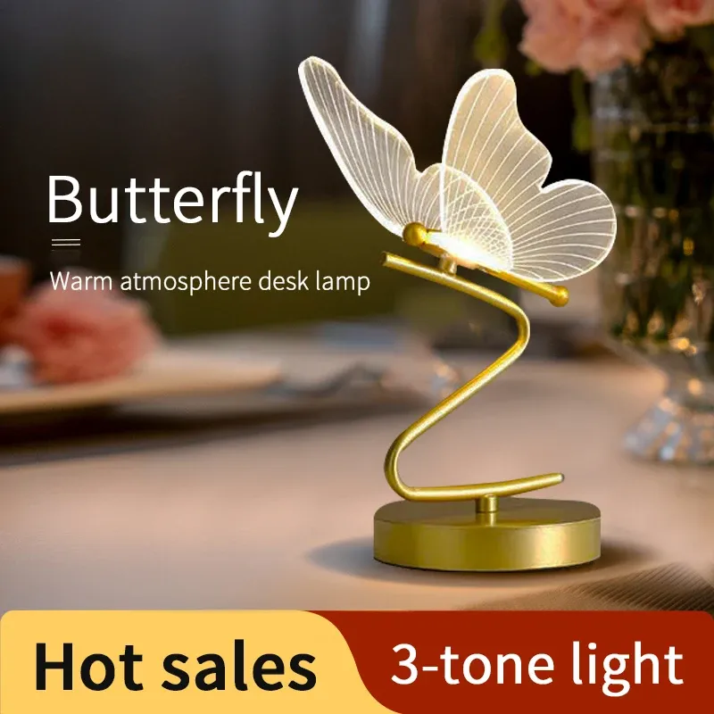 Modern Nordic LED Butterfly Table Lamp Bedroom Bedside Atmosphere Lamp Living Room Dining Room Home Decoration Indoor Lighting