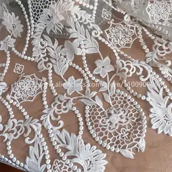 Off-White 3D Bridal Lace Fabric, Wedding Dress, Net Yarn, Embroidery, Exquisite Lace, Flower Fabric, RS4024