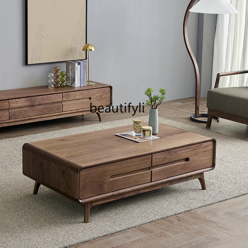 

Nordic Solid Wood Modern Minimalist North American Black Walnut Wood Tea Table Log Small Apartment Living Room