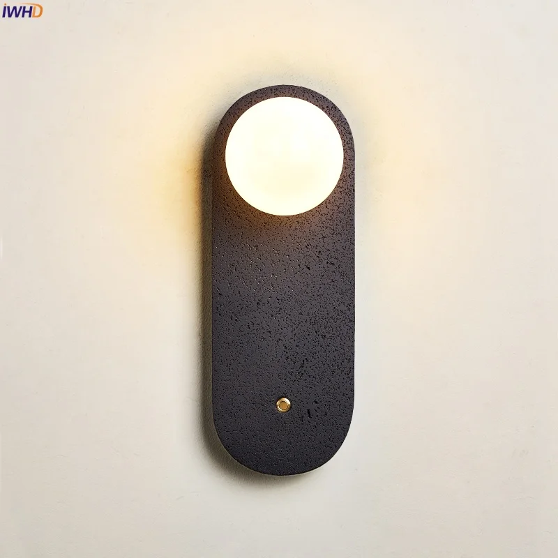 

IWHD Nordic Minimalism LED Wall Lamps Indoor Bedroom Button Switch Black Travertine Bathroom Mirror Stair Lights Applique Murale