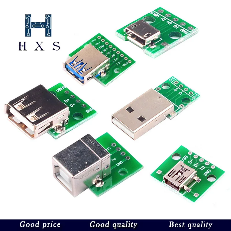 

5pcs Micro Mini USB USB A Male USB 2.0 3.0 A Female USB B Connector Interface to 2.54mm DIP PCB Converter Adapter Breakout Board