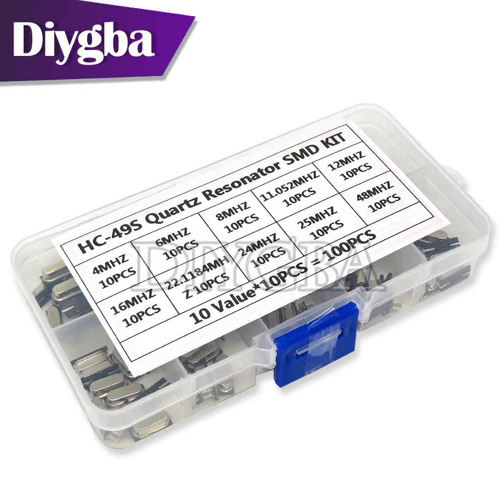 100PCS HC-49S Quartz Resonator Crystal Oscillator Kit 4MHz 6MHz 8MHz 12MHz 16MHz 24MHz 25MHz 48MHz diy electronic set 10 Values