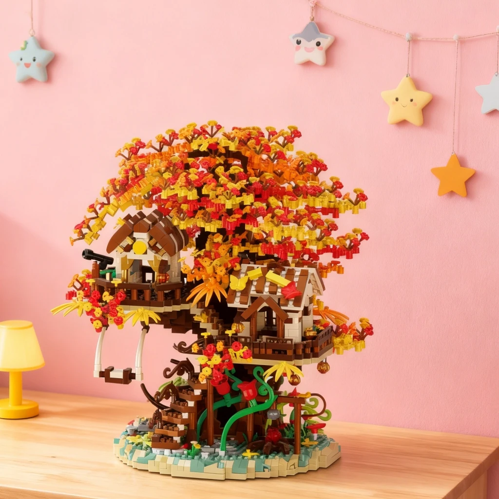 Autumn Forest Landscape, Fairy Tale Tree House, Fall Maple Tree Scenery, Wild Forest Cabin, Romantic Nature Floral Model