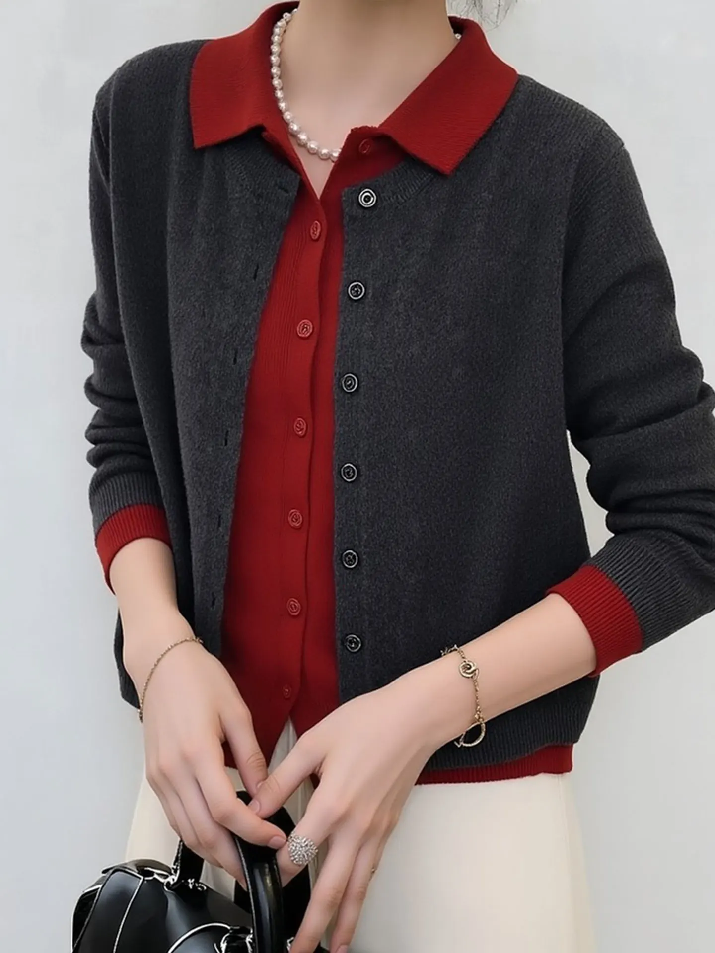 

Ele Color Blo Long Sve Knitted Sweater Women's Faion Spring Trend High-End Feel Top Commute Regular Fit Knitwear