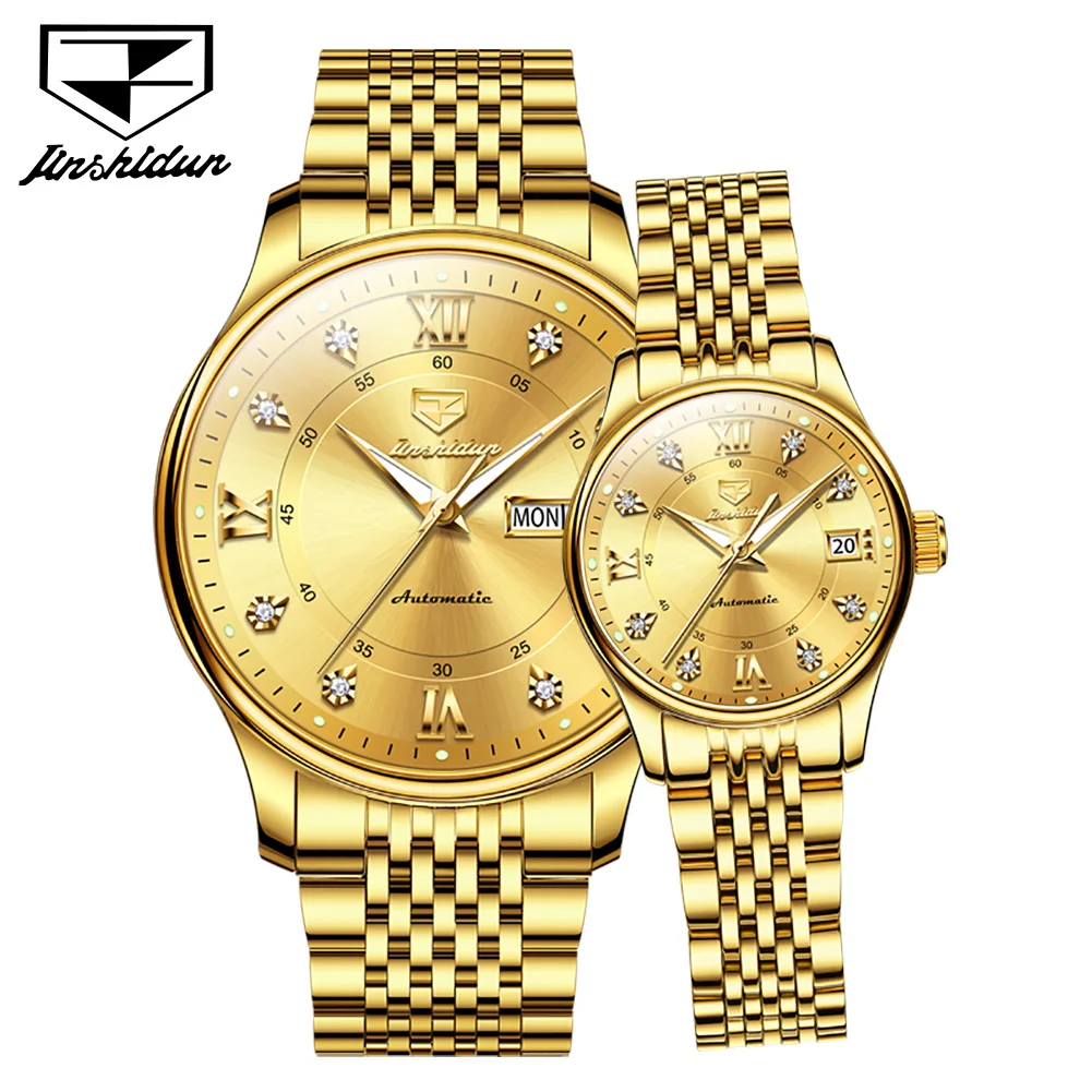 JSDUN-reloj mecánico de acero inoxidable para hombre y mujer, cronógrafo de mano Original con fecha automática, escala romana, resistente al agua, 8939