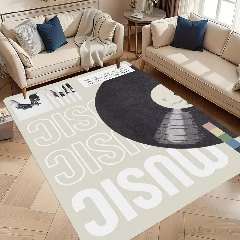 Vintage Music Vinyl Record Pattern Carpet Mat Rug Retro Black And White Design Non-Slip Home Decoration for Living Room Bedroom