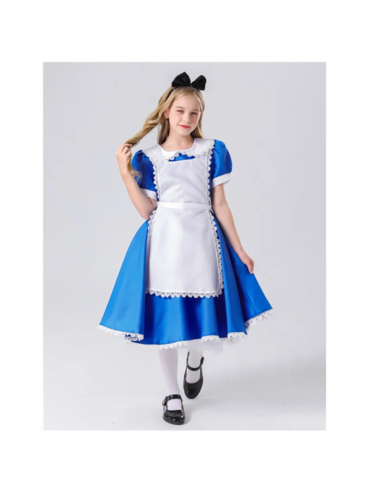 

Детский карнавальный костюм «Алиса в стране чудес» на Хэллоуин, анимированная одежда для выступлений горничной, хлопковая традиционная одежда с высокой талией...