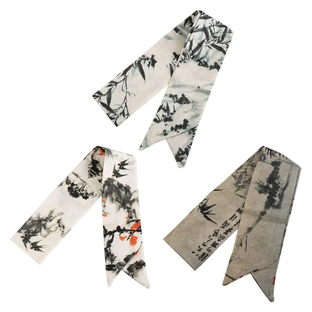 

Simple Long Ink Painting Silk Scarf Minimalist Style Ribbon Long Silk Scarf Ancient Style Scarves Ancient Hair Band Lady