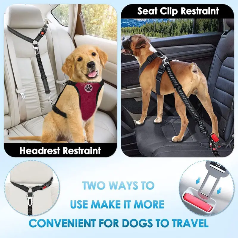 Adjustable Dog Car Safety Seat Belt with Elastic Bungee Buff