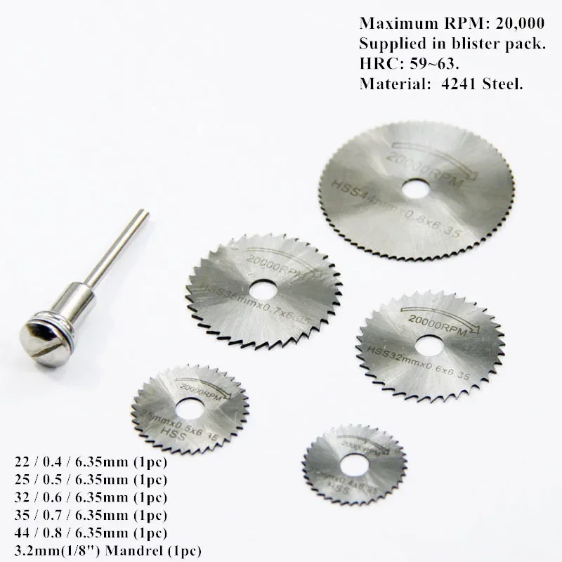 6 buah Set pisau gergaji bundar Mini HSS cakram pemotong Aksesori alat putar untuk kayu Aluminium & Dremel Diyer hobi kreatif