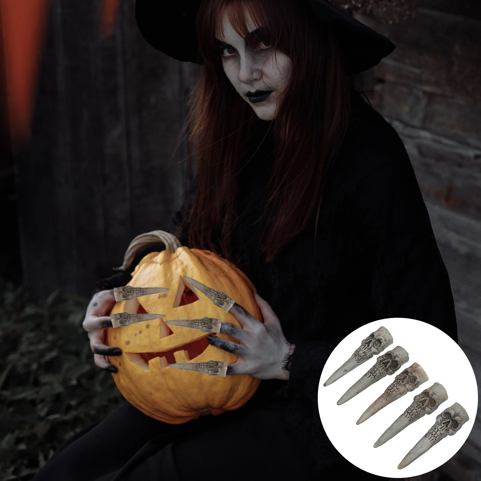 

5 Pcs Halloween Finger Cutting False Nail Set Costumes Art Diy Christmas Fake Fingers Zombie Nails