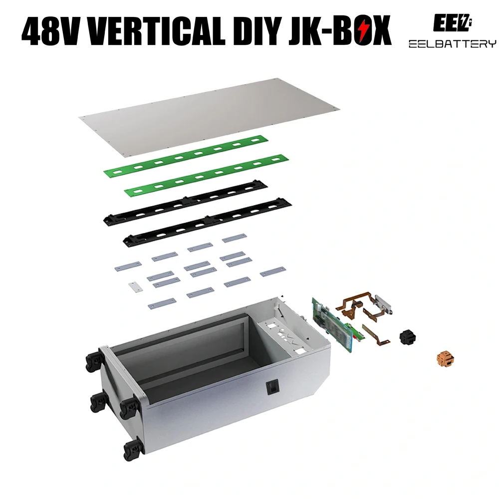 EEL 16S 48V LiFePO4 Battery Box Vertical Case DIY 280Ah Batteries Stackable Power Bank Server Rack with JK BMS 2A Active Balance