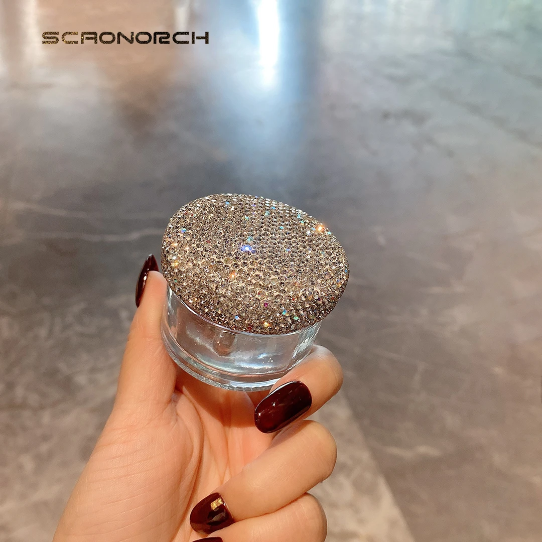 Sparkling Cosmetics Jar Empty Glass Jar Makeup Cream Container Box Bling Rhinestone Travel Bottle Face Lotion Refillable Empty