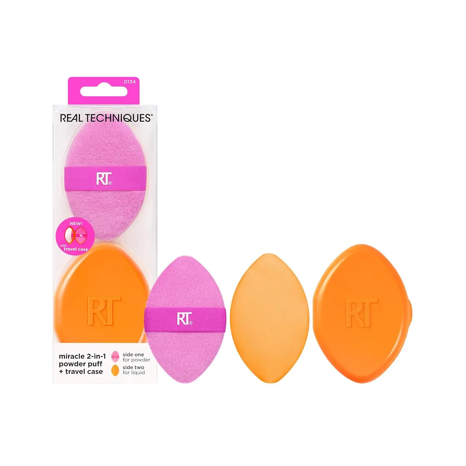 Soffio per cipria e custodia da viaggio 2 in 1, spugna per trucco bifacciale per polveri di crema liquida, 2 pezzi