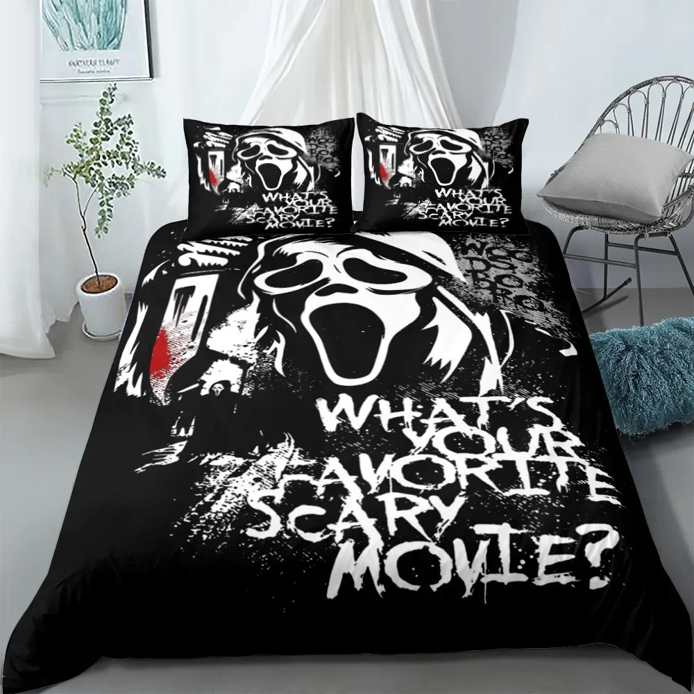 Juego de Ropa de Cama de Lino Scream Horror Night, Juego de Funda Nórdica, Estados Unidos, Tamaños King, Queen, Doble, Completo, Individual