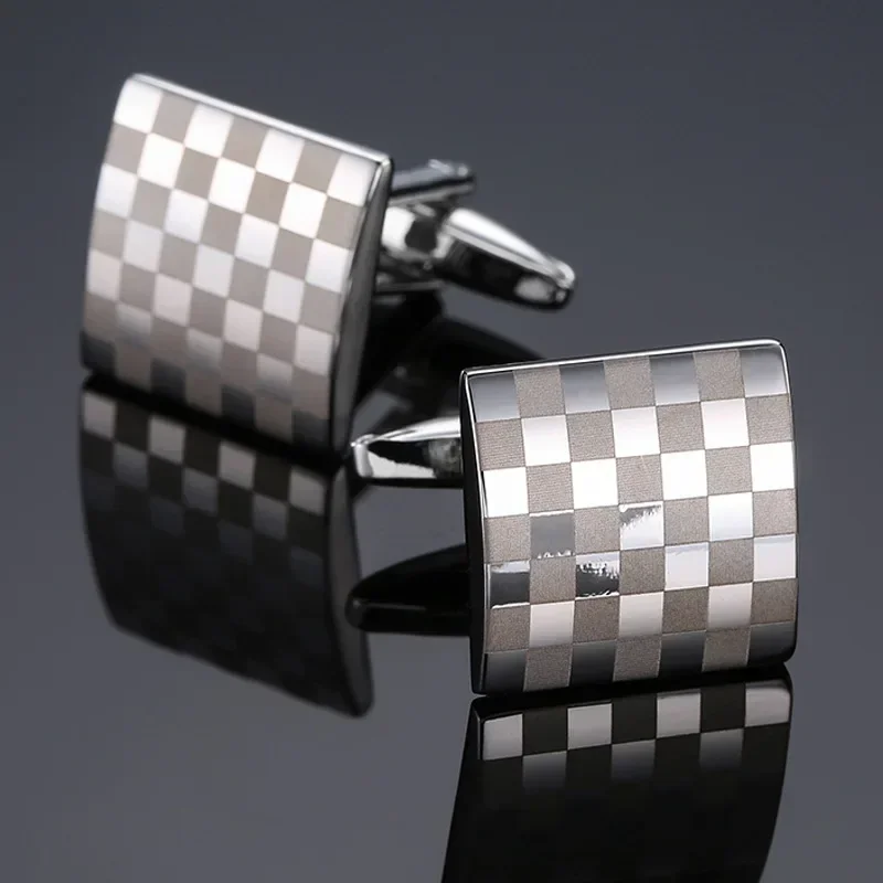 Square Cufflinks Checkerboard Grid Smooth Mesh French Business Simple High-end Shirt Suit Unisex Clothing Accessories Gifts