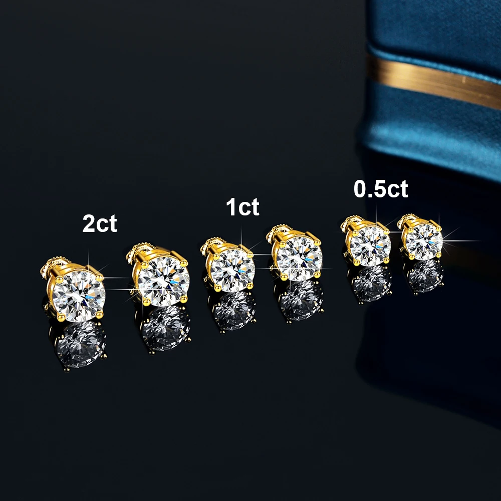 0.1-5ct Test Passed Moissanite Studs Earrings for Women Orginal 925 Sterling Silver Screw Back Earring Sparkling Wedding Jewelry