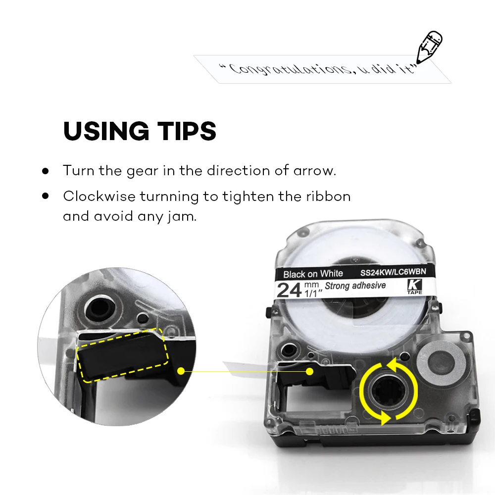 24mm Label Tape Compatible Epson ST24KW SS24KW SC24KZ SD24BW ST24BW Label Maker for King Jim EPSON LW-700 LW-900P 1000P Printer