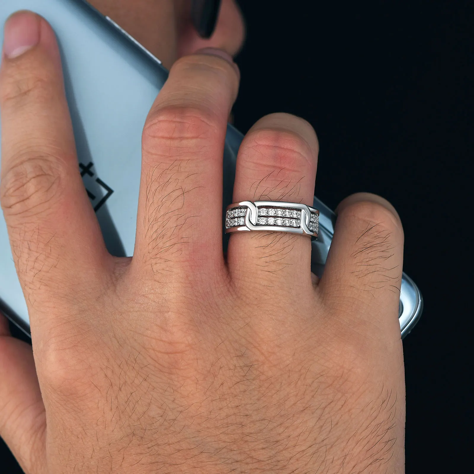 Newshe Novelty 925 Sterling Silver Men\'s Wedding Rings 5A Grade Cubic Zirconia Elegant Engagement Ring for Men Fine Jewelry Gift