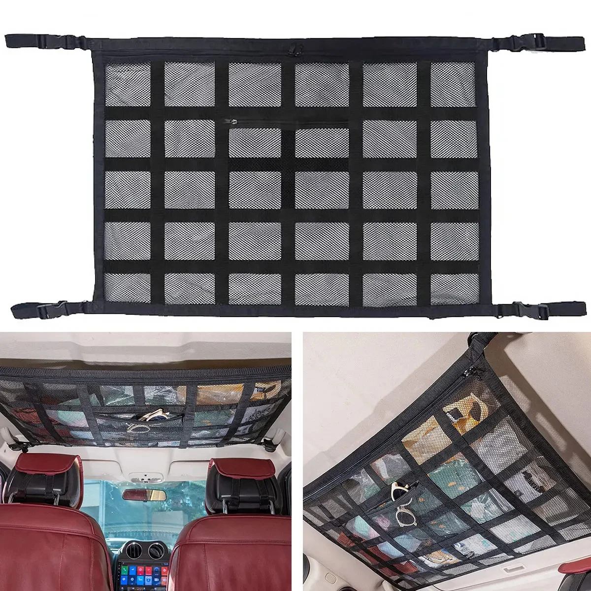 Car Ceiling Cargo Net Strong Load-Bearing Mesh Car Roof Storage Organizers Space Saving Car Storage Bag Car Interior Accessories