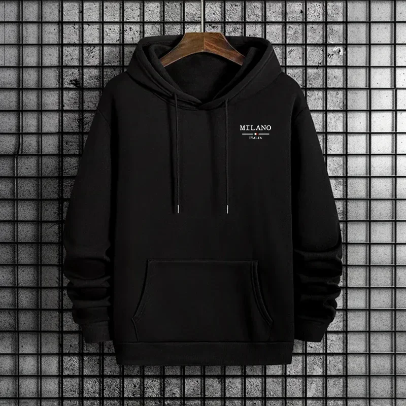 Italienischer Druck Herren-Hoodie, hochwertiger Langarm-Sweatshirt in Unifarben, urbaner, lässiger, modischer, sportlicher Kapuzenpullover, Herrenbekleidung – Detail 4
