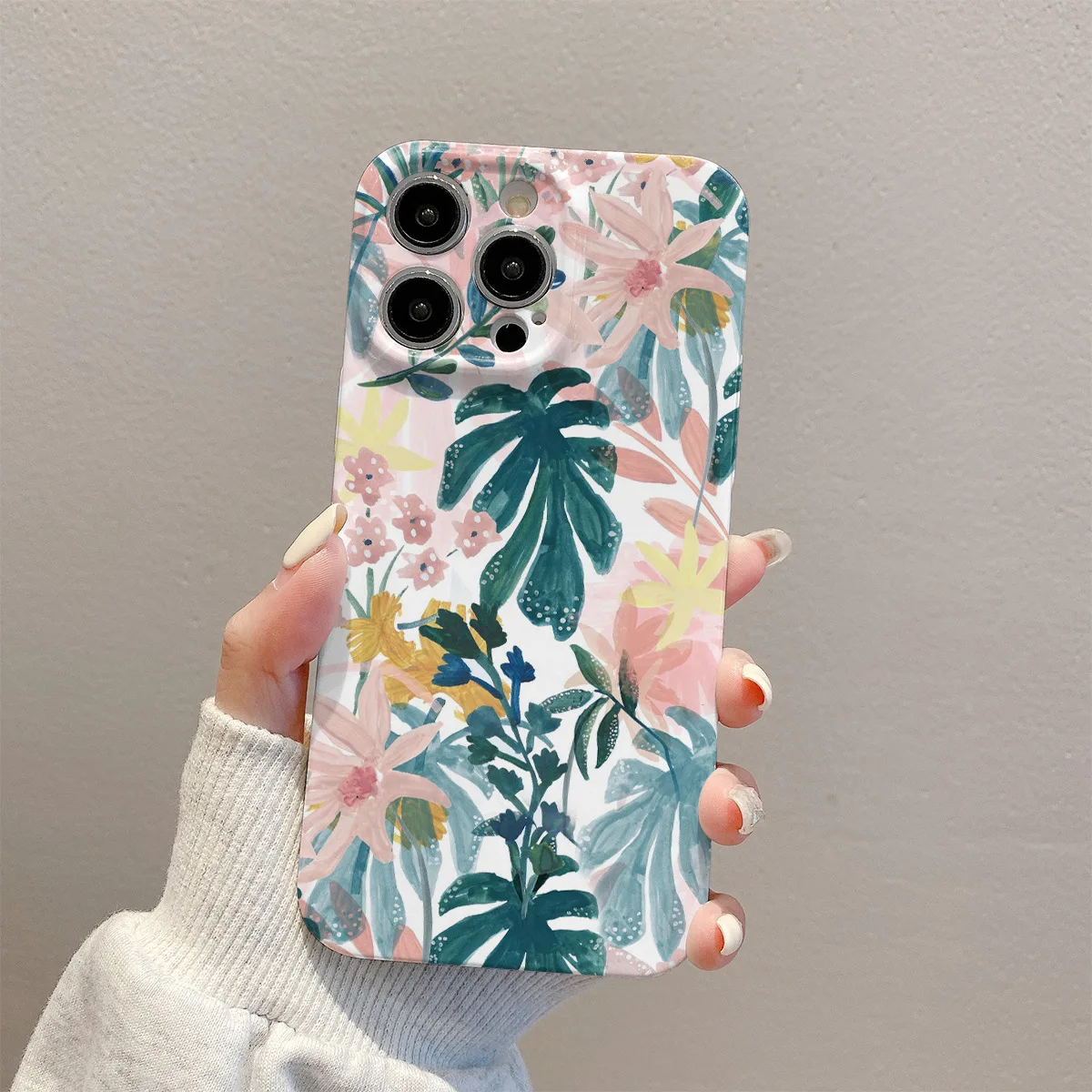 

Cross-border fresh and green tropical plant small floral pattern phone case for iPhone 15 phone cover
