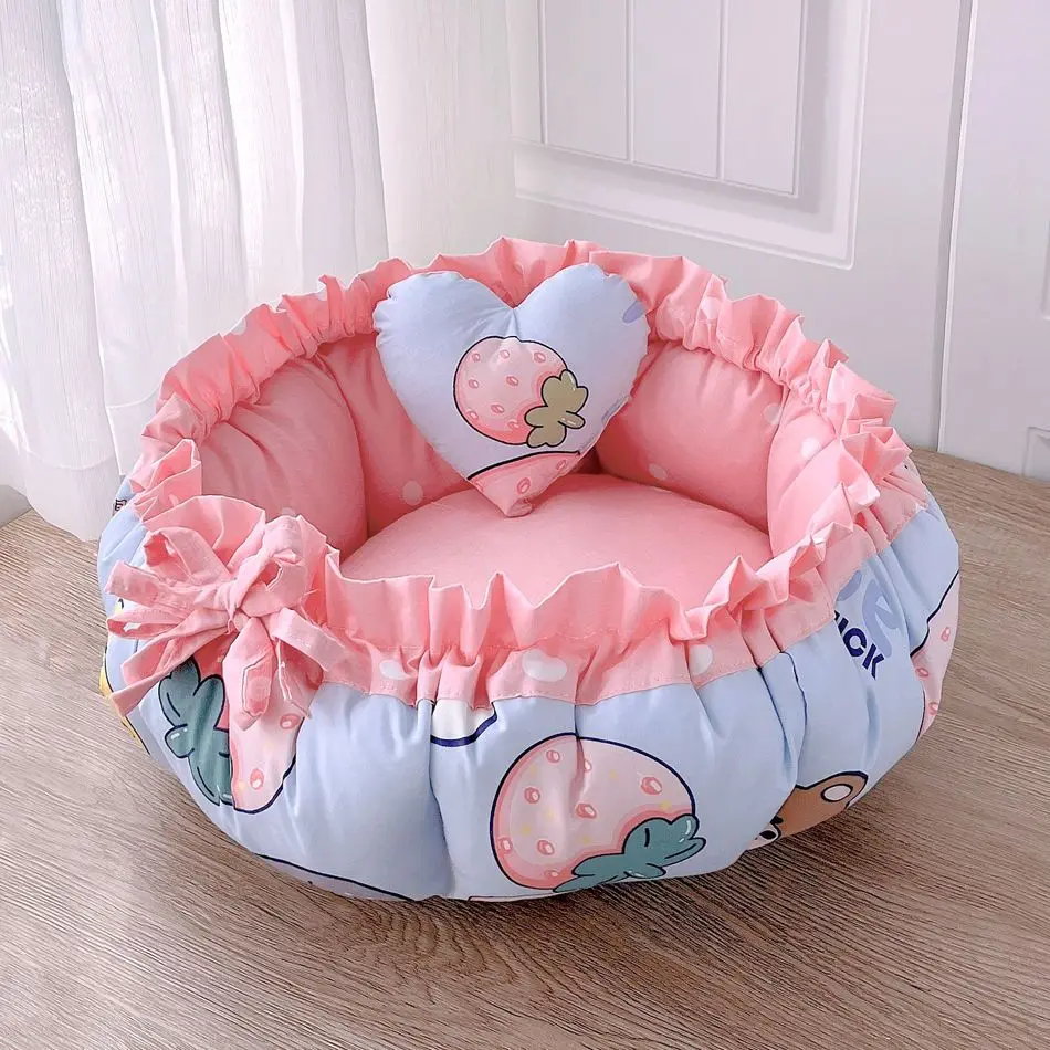 Cute and Cozy Flower Dog Cat Bed, , 2 in 1 Contton Blanket Crate Bed for indoor, Self-Warming Pet Mats Cushion, Machine Washable