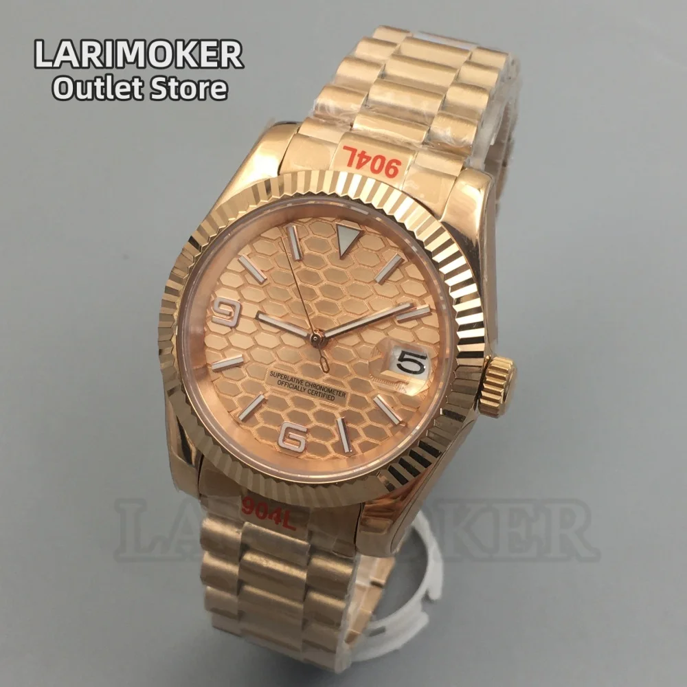 

LARIMOKER Роскошные автоматические мужские часы из розового золота 36 мм/39 мм NH35 со светящейся датой, деловые механические сапфировые водонепроницаемые часы