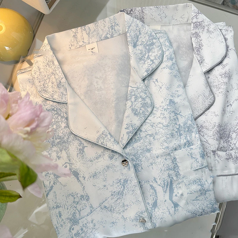 

Female 2PCS Pjs Set Pijama Mujer Lounge Wear Fashion Ice Silk Print Flower Sleepwear Pyjama Loose Casual Home Clothes Lingerie