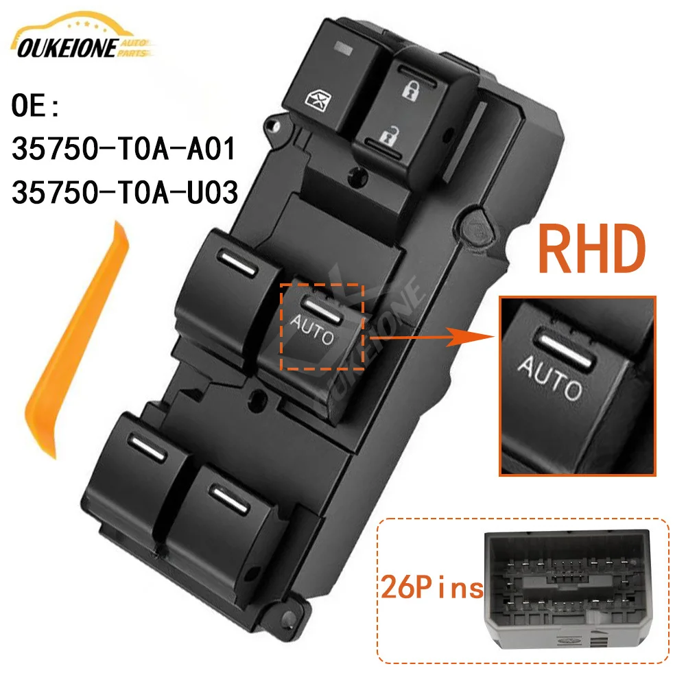 RHD Driver Side Electric Master Window Control Switch for Honda CR-V 2012 2013 Civic 2012-2017 35750-T0A-A01 35750-T0A-U03