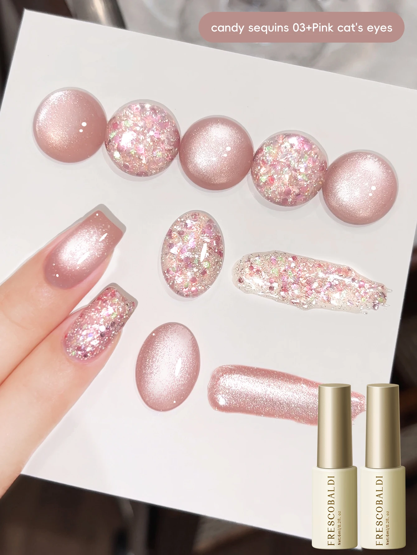 1ps Cylindrical bottle lychee cat eye--trendy ice jelly lychee cat eye nail polish gel 2025 new glittering nude pink glass